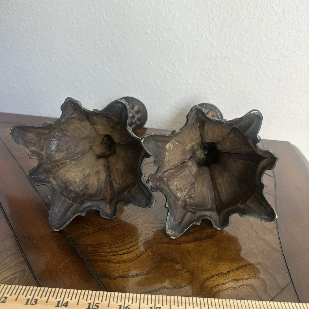 Antique Victorian Candlestick Pair 13 Inch‎ Baroque Footed Copper Bronze Gilt